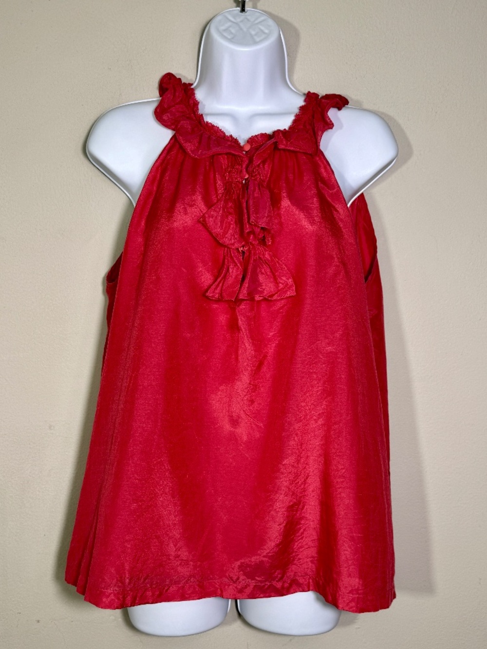 J.Crew Silk Blend Ruffle Neck Sleeveless Blouse Pink Size L Coquette Balletcore